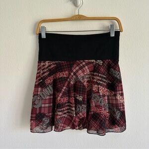 Vintage Y2K Freedom Skirt Mini Mesh Punk Grunge Collage Pink Black Italy Plaid